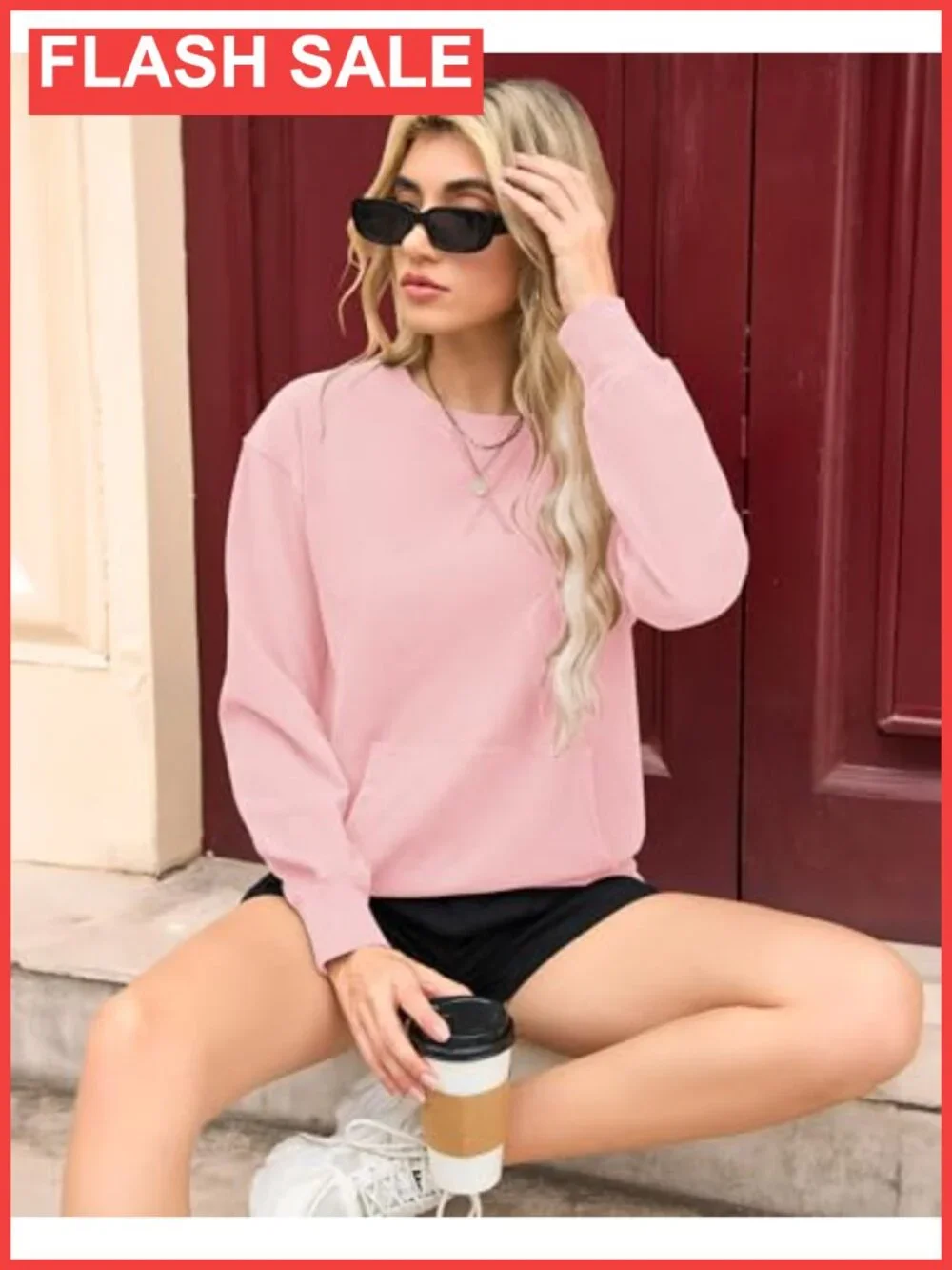 Women's Oversized Crewneck Sweatshirt Hoodless Kangaroo Pocket Pullover